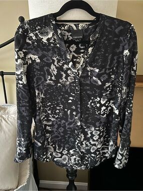 Trouve Silk Abstract Reptile Print Blouse